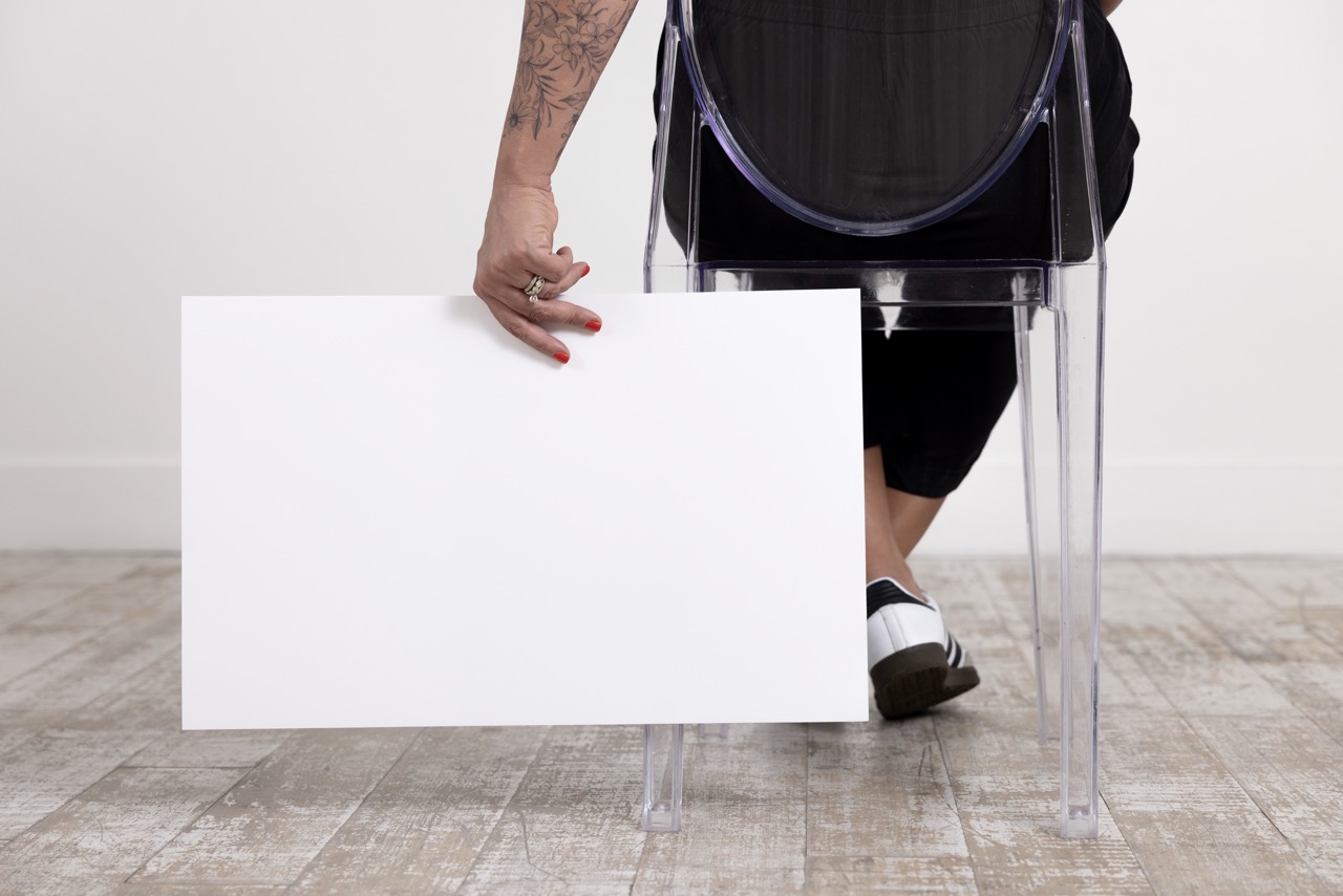Holding a blank presentation board