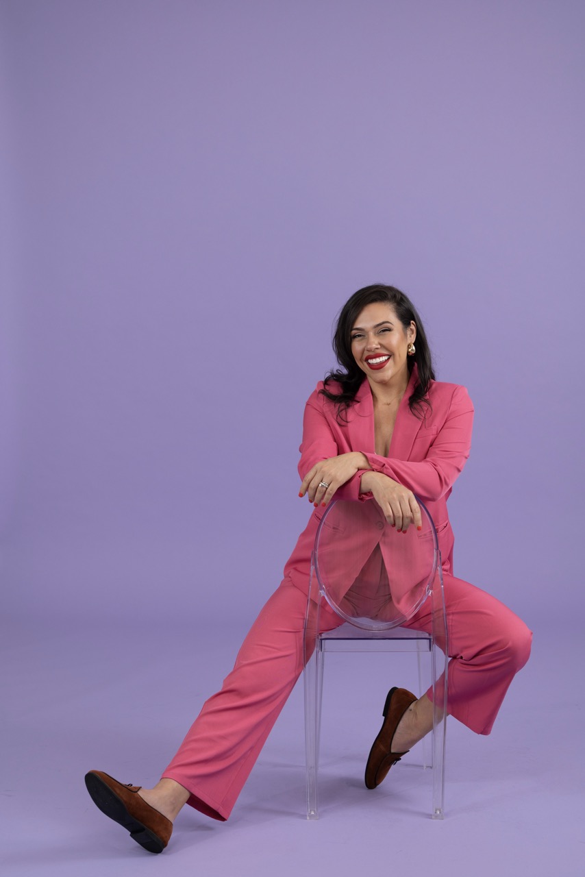 Kathy in pink, lavender studio